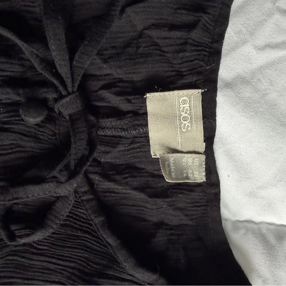 ASOS Black Crinkle Swim Cover Up Dress with Smocked Waist and Ties - Picture 4 of 9